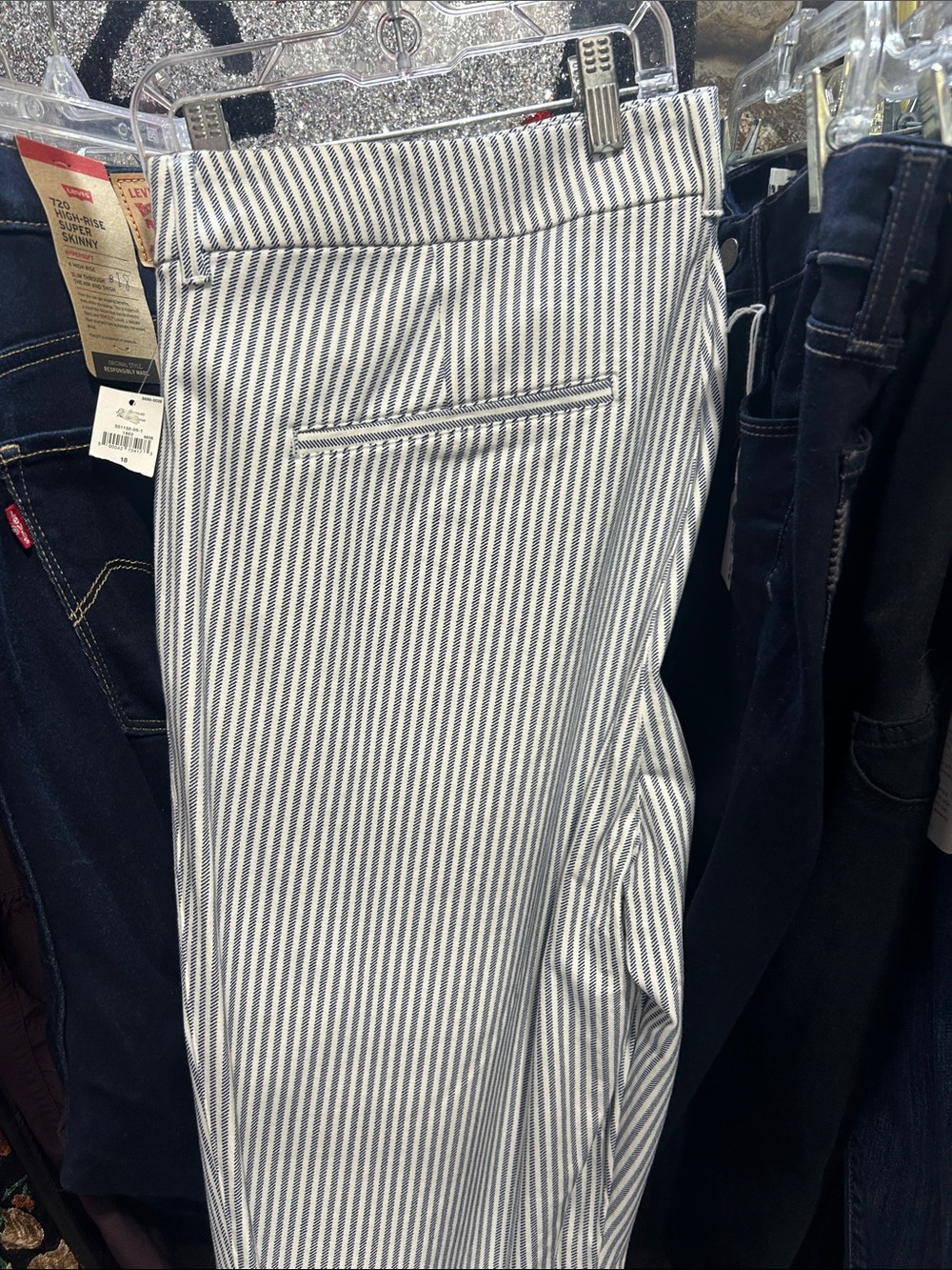 Old Navy White and Blue Striped Straight-Leg Jeans